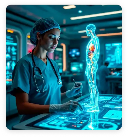 Clinician using holographic EHR interface